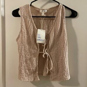 See You Monday Beige Textured Crop Top